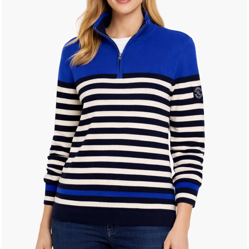 Lauren Ralph Lauren Navy and Cream Striped Sweater NEW